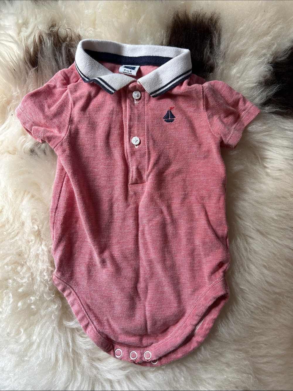 Janie and Jack Pink Heathered Polo One-Piece with Navy Sailboat